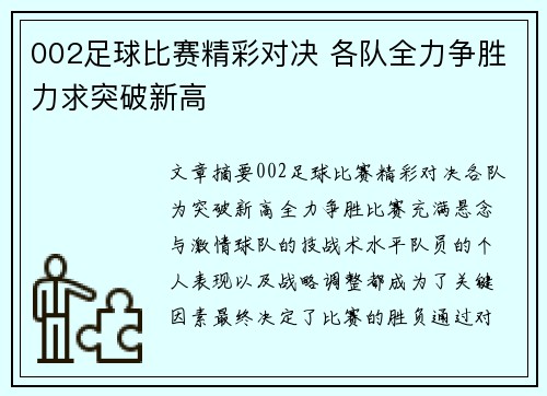 002足球比赛精彩对决 各队全力争胜力求突破新高